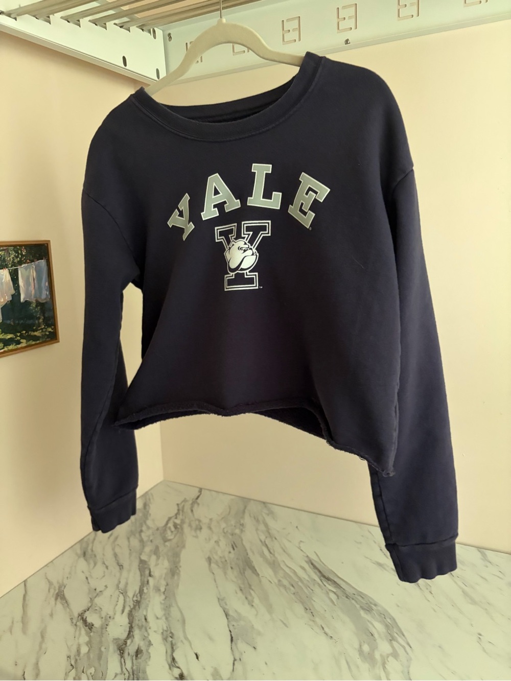 Vintage U-Trau Made in USA Yale Bulldog Cropped Sweatshirt Size L